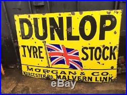 Large Antique Vintage Dunlop Enamel Sign Classic Morgan Car Garage Barn Find