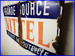 Large GENUINE Vintage FRENCH Enamel Metal SIGN VITTEL MINERAL WATER Advertising