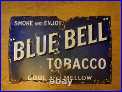 Large Genuine Vintage Enamel Blue Bell Tobacco Sign. All Original