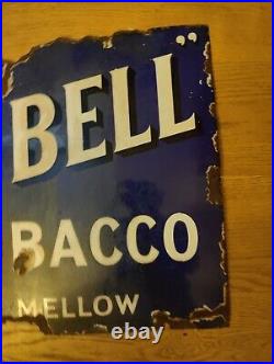 Large Genuine Vintage Enamel Blue Bell Tobacco Sign. All Original