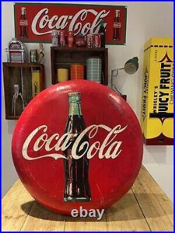 Large Heavy Coca Cola Sign Button Sign 51cm Bar Kitchen Advertising Pub Vintage