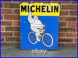 Large Michelin Man Bicycle Tyres Bibendum Enamel Vintage Garage Sign