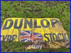Large Original Dunlop Tyre Stock Enamel Advertising Sign Automobilia Vintage