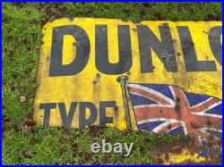 Large Original Dunlop Tyre Stock Enamel Advertising Sign Automobilia Vintage
