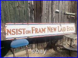 Large Original Vintage Enamel Fram Egg Sign