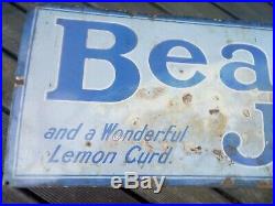 Large Original Vintage Old Beach's Jams Enamel Metal Advertising Sign