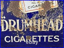 Large Original Vintage Players Drumhead Cigarettes Enamel Advertising Sign