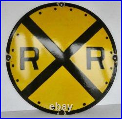 Large Vintage American Railroad Crossing Enamel Sign Railway Road Sign