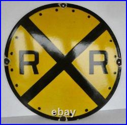 Large Vintage American Railroad Crossing Enamel Sign Railway Road Sign