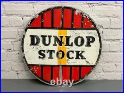 Large Vintage DUNLOP STOCK Tyres Garage Forecourt Enamel Sign, double-sided 1952