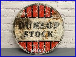 Large Vintage DUNLOP STOCK Tyres Garage Forecourt Enamel Sign, double-sided 1952