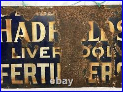Large Vintage Early 20th Century Enamel Sign Hadfields Liverpool Fertilisers
