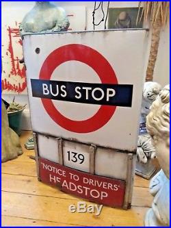 Large Vintage Enamel London Bus Stop Sign Old Retro Transport Metal Club Pub