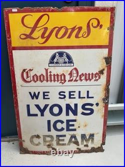 Large Vintage Enamel Lyons Ice-cream Sign 58cm X 88cm