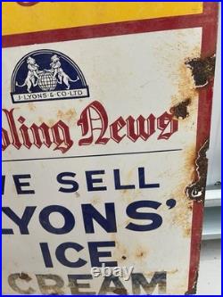 Large Vintage Enamel Lyons Ice-cream Sign 58cm X 88cm