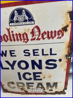 Large Vintage Enamel Lyons Ice-cream Sign 58cm X 88cm