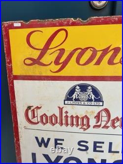 Large Vintage Enamel Lyons Ice-cream Sign 58cm X 88cm