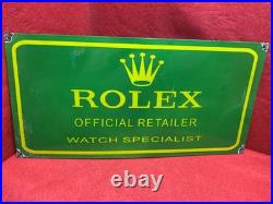 Large Vintage Enamel Sign ROLEX Official Retailer Watch Specialist CROWN Green