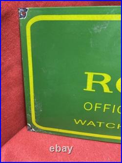 Large Vintage Enamel Sign ROLEX Official Retailer Watch Specialist CROWN Green