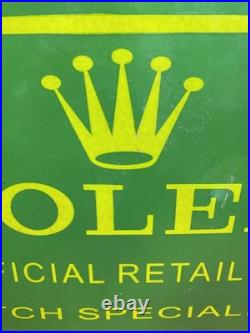 Large Vintage Enamel Sign ROLEX Official Retailer Watch Specialist CROWN Green