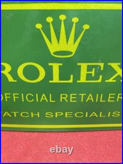 Large Vintage Enamel Sign ROLEX Official Retailer Watch Specialist CROWN Green