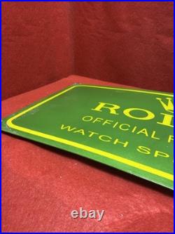 Large Vintage Enamel Sign ROLEX Official Retailer Watch Specialist CROWN Green