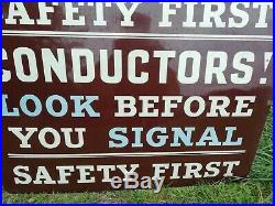Large Vintage Old Metal Enamel Bus Conductors Depot Safety Sign Sign 113cm x 87