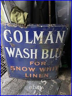 Large Vintage Original Colman's Wash Blue Enamel Sign