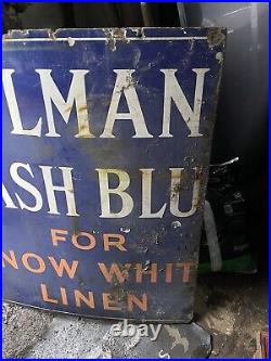 Large Vintage Original Colman's Wash Blue Enamel Sign