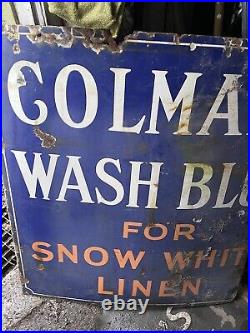 Large Vintage Original Colman's Wash Blue Enamel Sign