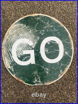 Large Vintage Original Enamel STOP / GoO Sign
