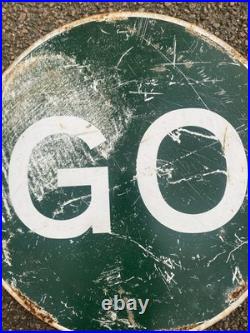 Large Vintage Original Enamel STOP / GoO Sign