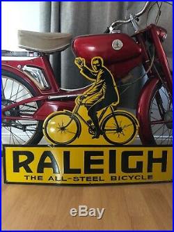 Large Vintage Original Yellow raleigh Bicycle enamel sign