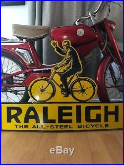 Large Vintage Original Yellow raleigh Bicycle enamel sign