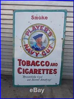 Large Vintage Players Cigarettes Tobacco Enamel Advertising Sign Pub Bar Metal