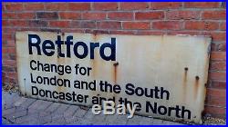 Large Vintage Railway Enamel Sign Retford Change for Doncaster and the North