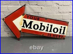 Large Vintage Your MobilOil Arrow Garage Forecourt Enamel Sign