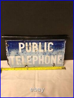 Large Vintage or Antique Enamel Public Telephone Sign