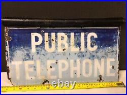 Large Vintage or Antique Enamel Public Telephone Sign