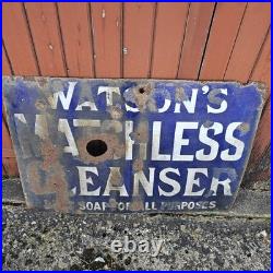 Large Watsons Matchless Cleanser Enamel Sign Original Vintage Rare Antique