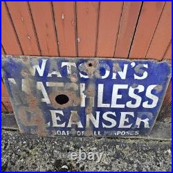 Large Watsons Matchless Cleanser Enamel Sign Original Vintage Rare Antique
