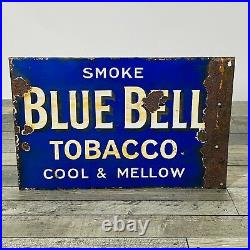 Large vintage enamel sign SMOKE BLUE BELL TOBACCO excellent feature double sided