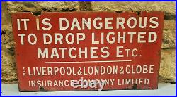 Liverpool + London & Globe Insurance Company Enamel Sign. Original Vintage