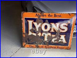 Lyon's tea, large original enamel sign, lovely big sign