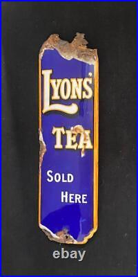 Lyons Tea Sold Here Door Finger Plate Enamel Vintage Sign Porcelain Plaque