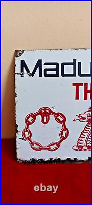 Madura Coats Treads Antique Vintage Advt Tin Enamel Porcelain Sign Board Old E90