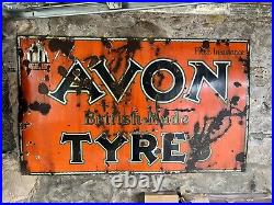 Massive Original Vintage Avon British Tyres Enamel Sign (92cm x 153cm)