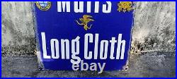 Mettur Mulls Advt Tin Enamel Porcelain Sign Board Long Cloth Antique Vintage E89