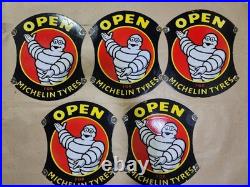 Michelin Tyres 5pc Lot Porcelain Enamel Sign 12 X 14 Inches