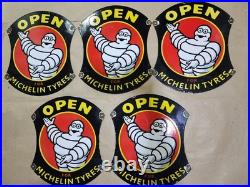 Michelin Tyres 5pc Lot Porcelain Enamel Sign 12 X 14 Inches